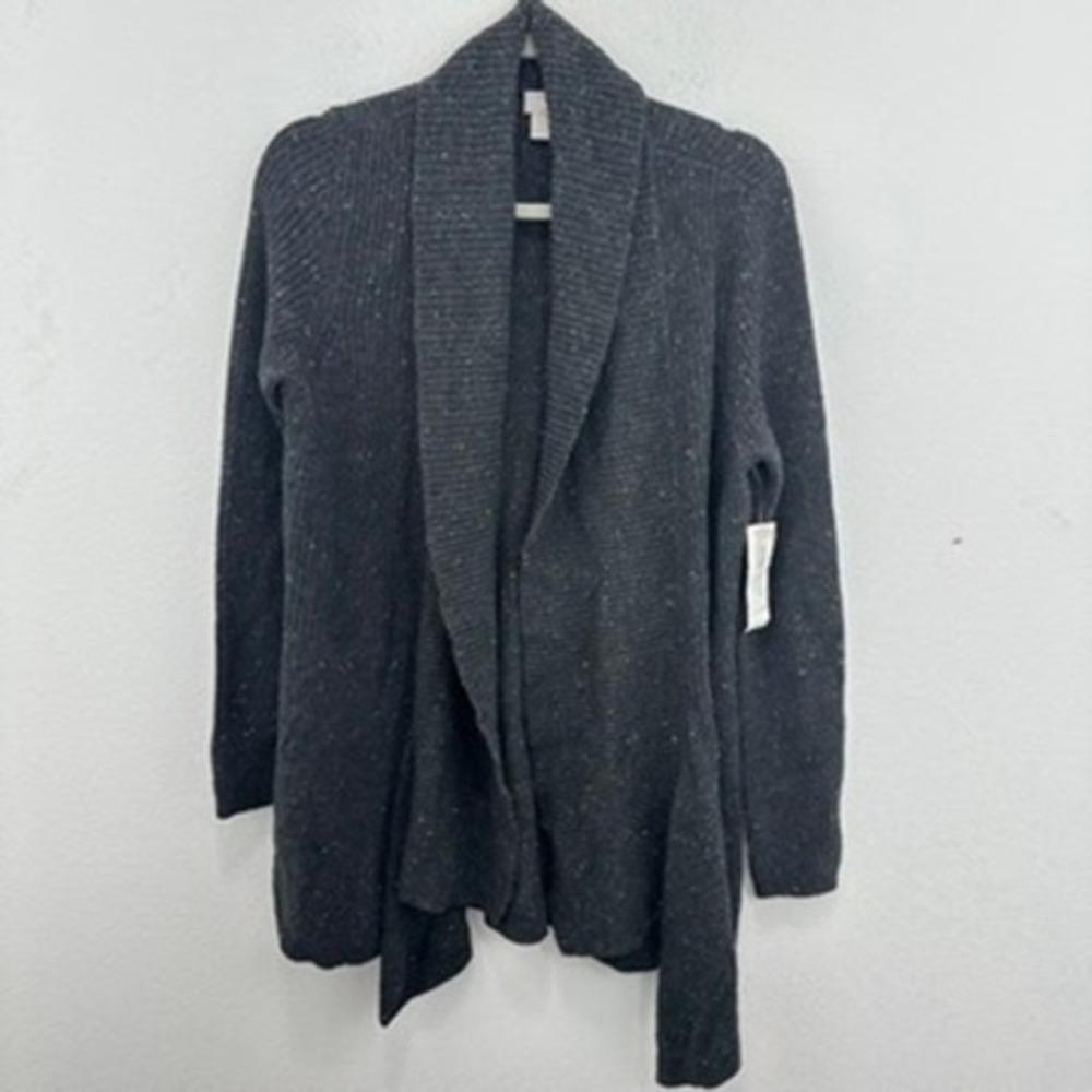 Chico's Chunky Knit Grey Multicolor Mix Drape Front Cardigan Sweater Combo NWT